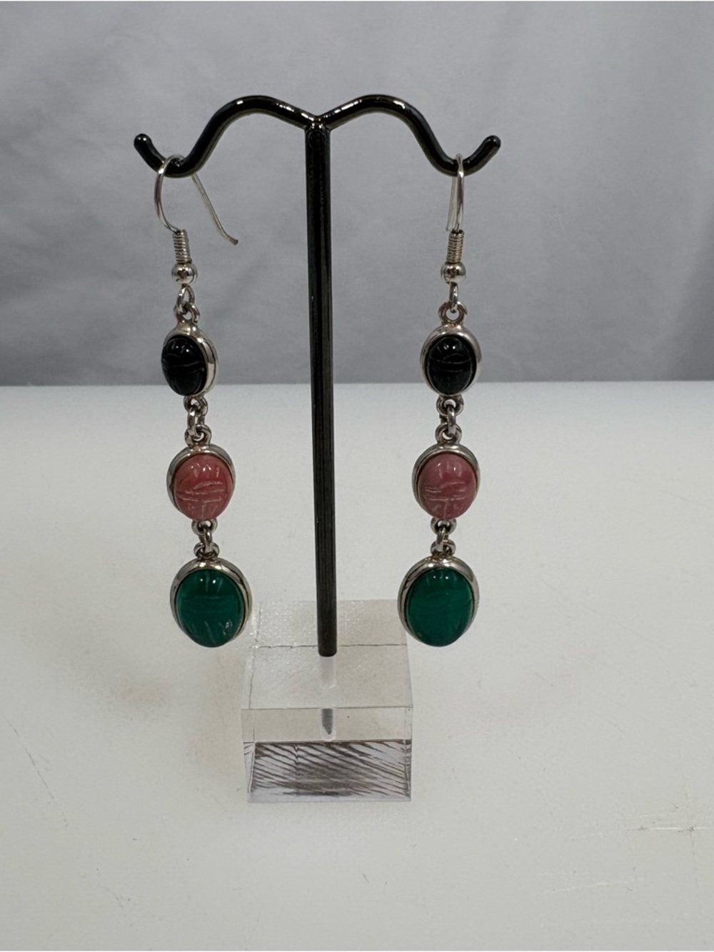 Vintage Egyptian Revival Style Carved Scarab Beetles Earrings